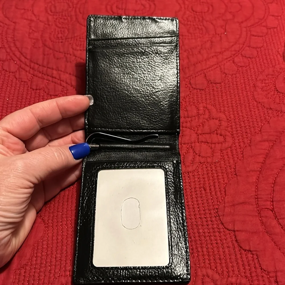 Black leather money clip wallet